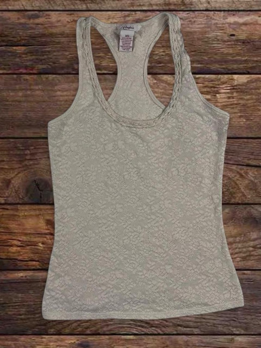Candie's Cream Lace-Texture Racerback Tank